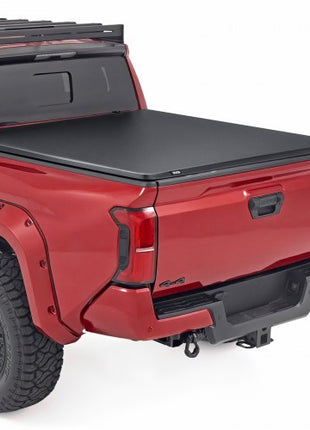 Soft Roll-Up Truck Bed Tonneau Cover, Compatible with 2024-2025 Toyota Tacoma (Excl. Trail Edition) with Deck Rail System, Fits 5 ft (60 in) Bed, PVC Tonneau Cover with Three Aluminum Alloy Bars
