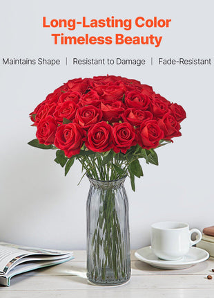 Artificial Flowers, 60 pcs Real Looking Red Foam Fake Roses Bulk, Faux Red Bridal Shower with Stems for DIY Wedding Bouquets, Home Centerpieces Arrangements, Party Tables Decorations