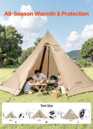 Hot Tent for 4-6 Persons, Portable Winter Tipi Tent with Stove Jack, Waterproof Canvas Camping Tents, Lightweight 4 Season Shelter Tents for Hiking Fishing Backpacking, L Size