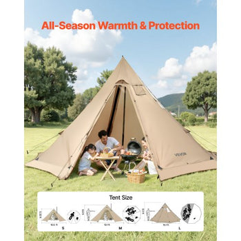 Hot Tent for 4-6 Persons, Portable Winter Tipi Tent with Stove Jack, Waterproof Canvas Camping Tents, Lightweight 4 Season Shelter Tents for Hiking Fishing Backpacking, L Size