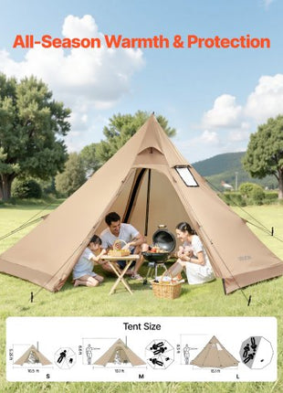 Hot Tent for 4 Persons, Portable Winter Tipi Tent with Stove Jack, Waterproof Camping Tents,  Lightweight 4 Season Shelter Tents for Hiking Fishing Backpacking, M Size