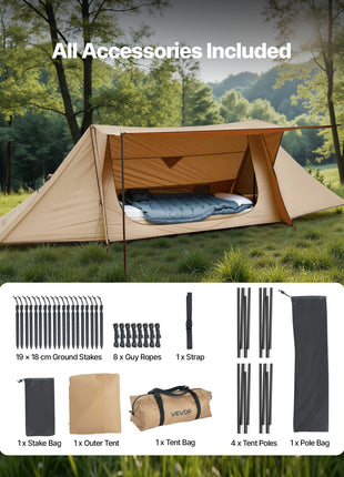Camping Hot Tent, Lightweight Bushcraft Tent with Stove Jack & 2 Tarp Poles, Waterproof Winter Hot Tents Shelters, Portable 4 Season Tents for 2 Persons Hiking Fishing Hunting Backpacking