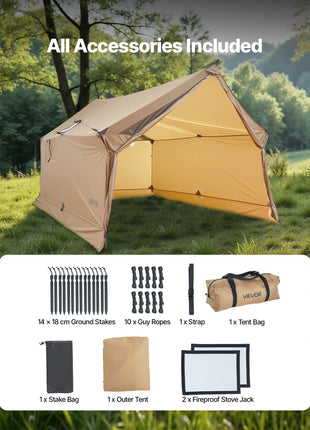 Camping Hot Tent, 2 Persons Cabin Hot Tent with Stove Jack, Waterproof Winter Tents Shelters with Vents, Lightweight & Portable 4 Season Tents for Hiking Fishing Hunting Backpacking