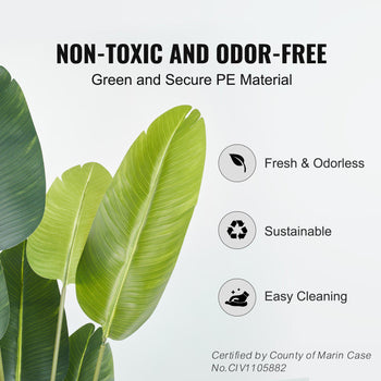 Non-toxic green PE material leaves, fresh and odorless, sustainable design for easy cleaning and eco-friendly living.