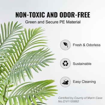 Green non-toxic PE plant, fresh and odor-free, sustainable material, easy to clean, perfect for eco-friendly decor.