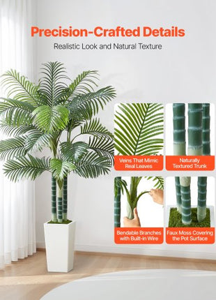 Artificial Areca Palm Tree 6 ft, Fake Palm Tropical Plants with White Tall Planter, Faux Floor Silk Plant in Pot, Large Trees for Home Office Living Room Decor House Warming, Indoor Outdoor