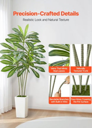 Artificial Dracaena Tree 6 ft, Fake Palm Tropical Plants with White Tall Planter, Faux Floor Silk Plant in Pot, Large Trees for Home Office Living Room Decor House Warming, Indoor Outdoor