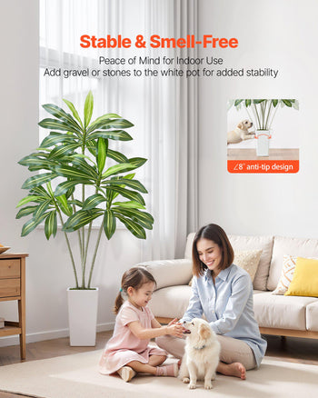 Artificial Dracaena Tree 6 ft, Fake Palm Tropical Plants with White Tall Planter, Faux Floor Silk Plant in Pot, Large Trees for Home Office Living Room Decor House Warming, Indoor Outdoor