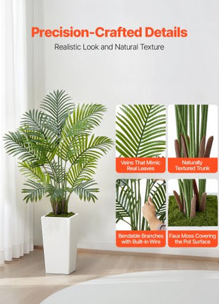 Artificial Areca Palms 4 ft, 2 Pack Fake Palm Tropical Plants with White Tall Planter, Faux Floor Silk Plant in Pot, Large Tree for Home Office Living Room Decor House Warming, Indoor Outdoor
