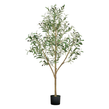 5FT Artificial Olive Tree with Black Pot, Tall Fake Tree with Natural Wood Trunk & Realistic Green Leaves and Fruits, Indoor Faux Plant for Home, Office, Living Room, Corner Decor