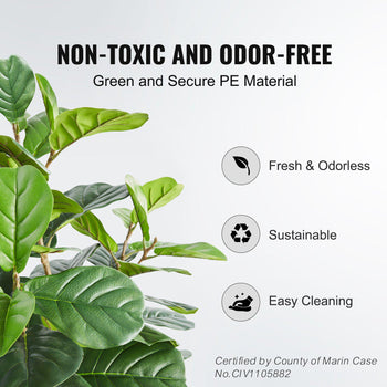 Non-toxic green PE foliage plant providing an odor-free, sustainable, and easy-cleaning home decor solution.