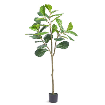 Artificial fiddle leaf fig tree, 5 feet tall, lush green leaves, realistic design in black pot, perfect for home décor.