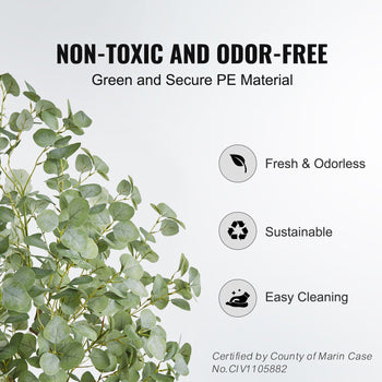 Non-toxic green PE material decorative eucalyptus leaves, fresh and odor-free, sustainable and easy to clean.