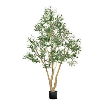 6FT Artificial Olive Tree with Black Pot, Tall Fake Tree with Natural Wood Trunk & Realistic Green Leaves and Fruits, Indoor Faux Plant for Home, Office, Living Room, Corner Decor