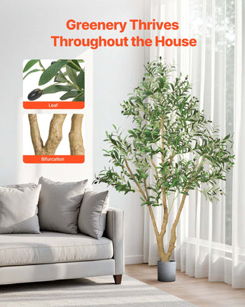 6FT Artificial Olive Tree with Black Pot, Tall Fake Tree with Natural Wood Trunk & Realistic Green Leaves and Fruits, Indoor Faux Plant for Home, Office, Living Room, Corner Decor