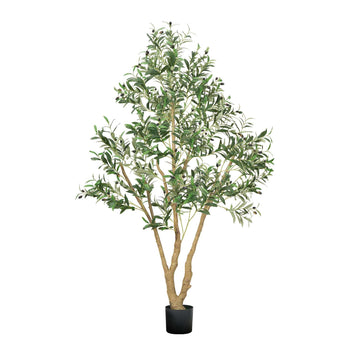 6FT Artificial Olive Tree with Black Pot, Tall Fake Tree with Natural Wood Trunk & Realistic Green Leaves and Fruits, Indoor Faux Plant for Home, Office, Living Room, Corner Decor