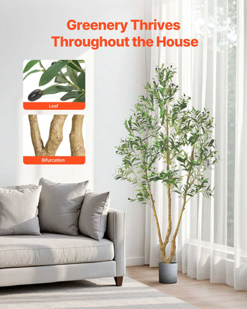 7FT Artificial Olive Tree with Black Pot, Tall Fake Tree with Natural Wood Trunk & Realistic Green Leaves and Fruits, Indoor Faux Plant for Home, Office, Living Room, Corner Decor