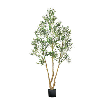 7FT Artificial Olive Tree with Black Pot, Tall Fake Tree with Natural Wood Trunk & Realistic Green Leaves and Fruits, Indoor Faux Plant for Home, Office, Living Room, Corner Decor