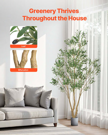 8FT Artificial Olive Tree with Black Pot, Tall Fake Tree with Natural Wood Trunk & Realistic Green Leaves and Fruits, Indoor Faux Plant for Home, Office, Living Room, Corner Decor