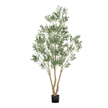 8FT Artificial Olive Tree with Black Pot, Tall Fake Tree with Natural Wood Trunk & Realistic Green Leaves and Fruits, Indoor Faux Plant for Home, Office, Living Room, Corner Decor