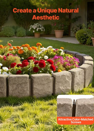 Faux Stone Landscape Edging, 47.2 x 9 in Realistic Lawn Edging, Flexible Brick-Sized Garden Edging Border with Anchoring Spikes, Fade-Resistant Yard Edging for Driveways Walkway Beige