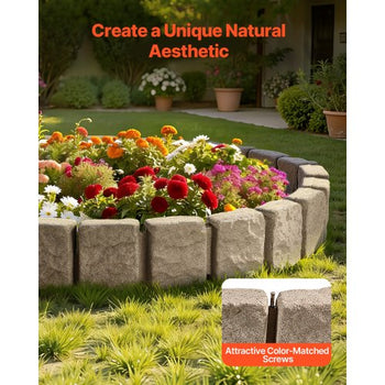 Faux Stone Landscape Edging, 47.2 x 9 in Realistic Lawn Edging, Flexible Brick-Sized Garden Edging Border with Anchoring Spikes, Fade-Resistant Yard Edging for Driveways Walkway Beige