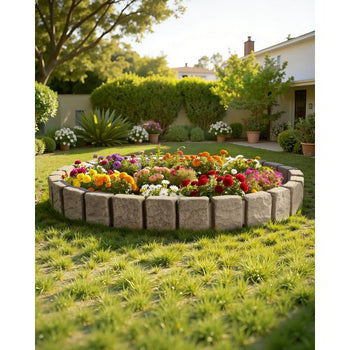 Faux Stone Landscape Edging, 47.2 x 9 in Realistic Lawn Edging, Flexible Brick-Sized Garden Edging Border with Anchoring Spikes, Fade-Resistant Yard Edging for Driveways Walkway Beige