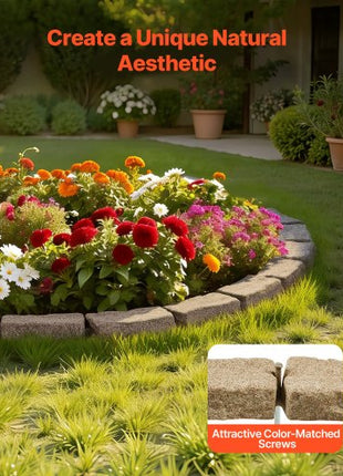 Faux Stone Landscape Edging, 46.4 x 2.2 in Realistic Lawn Edging, Flexible Brick-Sized Garden Edging Border with Anchoring Spikes, Fade-Resistant Yard Edging for Driveways Walkway Beige