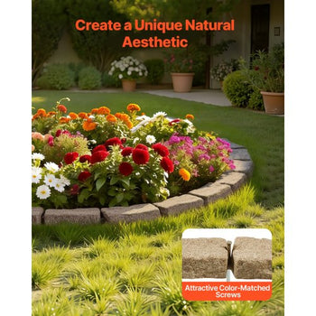 Faux Stone Landscape Edging, 46.4 x 2.2 in Realistic Lawn Edging, Flexible Brick-Sized Garden Edging Border with Anchoring Spikes, Fade-Resistant Yard Edging for Driveways Walkway Beige