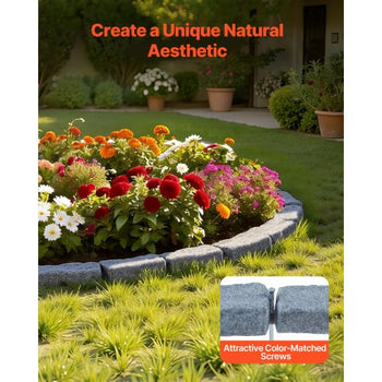 Faux Stone Landscape Edging, 46.4 x 2.2 in Realistic Lawn Edging, Flexible Brick-Sized Garden Edging Border with Anchoring Spikes, Fade-Resistant Yard Edging for Driveways Walkway Grey
