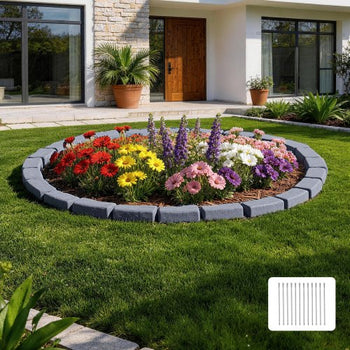 Faux Stone Landscape Edging, 15.5 ft Kit, No Dig Garden Edging Border, Blocks for Lawn, Flower Beds, Yards, 4 Pack Each Section Has 6 Bricks 46.46"L x 3.74"W x 2.24"H, 12 Spikes & End Cap, Gray