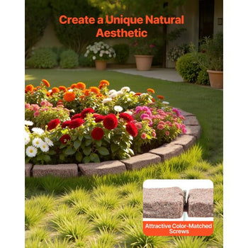 Faux Stone Landscape Edging, 46.4 x 2.2 in Realistic Lawn Edging, Flexible Brick-Sized Garden Edging Border with Anchoring Spikes, Fade-Resistant Yard Edging for Driveways Walkway Brown