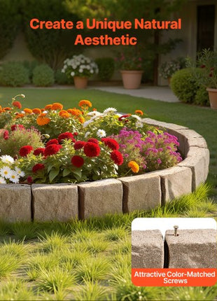 Faux Stone Landscape Edging 46.8 x 3.9 in Realistic Lawn Edging, Flexible Brick-Sized Garden Edging Border with Anchoring Spikes, Fade-Resistant Yard Edging for Driveways Walkway Beige