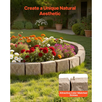 Faux Stone Landscape Edging 46.8 x 3.9 in Realistic Lawn Edging, Flexible Brick-Sized Garden Edging Border with Anchoring Spikes, Fade-Resistant Yard Edging for Driveways Walkway Beige