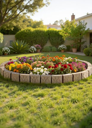 Faux Stone Landscape Edging 46.8 x 3.9 in Realistic Lawn Edging, Flexible Brick-Sized Garden Edging Border with Anchoring Spikes, Fade-Resistant Yard Edging for Driveways Walkway Beige
