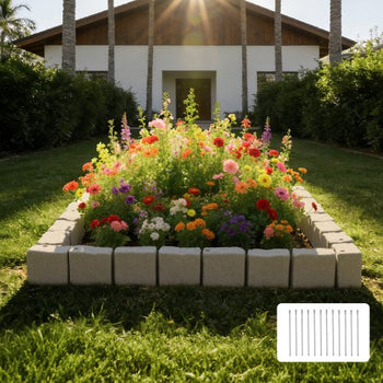 Faux Stone Landscape Edging, 15.5 ft Kit, No Dig Garden Edging Border, Blocks for Lawn, Flower Beds, Yard, 4 Pack Each Section Has 6 Bricks 46.85"L x 3.94"W x 6.1"H, 12 Spikes & 4 Corners, Beige