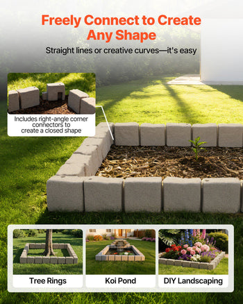 Faux Stone Landscape Edging, 15.5 ft Kit, No Dig Garden Edging Border, Blocks for Lawn, Flower Beds, Yard, 4 Pack Each Section Has 6 Bricks 46.85"L x 3.94"W x 6.1"H, 12 Spikes & 4 Corners, Beige