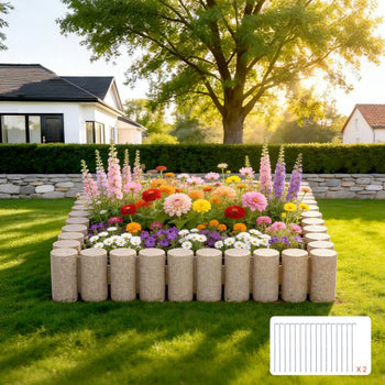 Faux Wood Landscape Edging, 13.7 ft Kit, No Dig Garden Edging Border, Blocks for Lawn, Flower Beds, Pathways, Yards, 4 Pack Each Section Has 10 Logs 41.14"L x 3.74"W x 7.48"H, 32 Spikes, Beige
