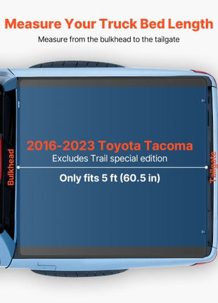 Soft Tri-Fold Truck Bed Tonneau Cover, Compatible with 2016-2023 Toyota Tacoma (Excl. Trail Edition) 5 ft (60.5 in) Bed with Track Rail System, Fleetside, Waterproof Folding Truck Tonneau Cover