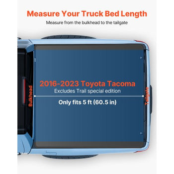 Soft Tri-Fold Truck Bed Tonneau Cover, Compatible with 2016-2023 Toyota Tacoma (Excl. Trail Edition) 5 ft (60.5 in) Bed with Track Rail System, Fleetside, Waterproof Folding Truck Tonneau Cover