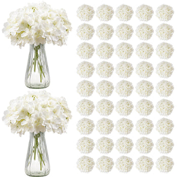 Artificial Flowers, 105 pcs Real Looking White Silk Fake Hydrangea Bulk, White Faux Bridal Shower with Stems for DIY Wedding Bouquets, Home Centerpieces Arrangements, Party Tables Decorations
