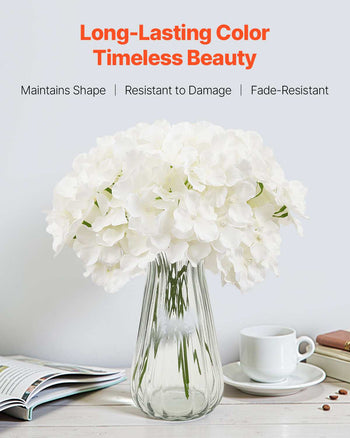 Artificial Flowers, 205 pcs Real Looking White Silk Fake Hydrangea Bulk, White Faux Bridal Shower with Stems for DIY Wedding Bouquets, Home Centerpieces Arrangements, Party Tables Decorations