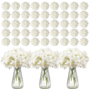Artificial Flowers, 305 pcs Real Looking White Silk Fake Hydrangea Bulk, White Faux Bridal Shower with Stems for DIY Wedding Bouquets, Home Centerpieces Arrangements, Party Tables Decorations