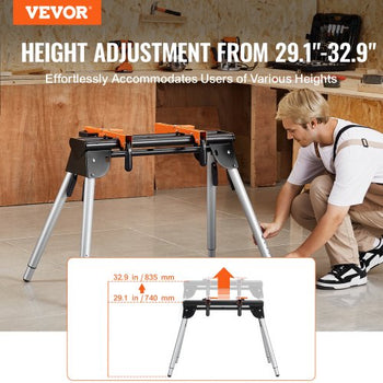 Miter Saw Stand, 330lbs Load Capacity Steel Collapsible Stand for Miter Saw with One-piece Mounting Brackets Clamps, 29.1"-32.9" Adjustable Height, Portable Compact and Folding Miter Saw Stand
