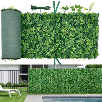 Artificial Plant Wall, 4 PCS, Each Panel 2 x 8 ft Artificial Boxwood Panels, Sun Protection Greenery Backdrop Privacy Hedge Fence, Fake Grass Screen for Wedding, Indoor, Outdoor Garden, Backyard