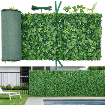 Artificial Plant Wall, 4 PCS, Each Panel 2 x 8 ft Artificial Boxwood Panels, Sun Protection Greenery Backdrop Privacy Hedge Fence, Fake Grass Screen for Wedding, Indoor, Outdoor Garden, Backyard