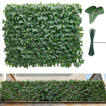 Expandable Fence Privacy Screen, 25 x 126 in Expand Artificial Plant Wall, Realistic Artificial Ivy Panel with 50 Zip Ties, Decorative Faux Greenery Backdrop Hedges for Balcony Patio Outdoor