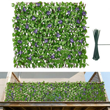 Expandable Fence Privacy Screen, 25.5 x 122 in Expand Artificial Plant Wall, Realistic Artificial Ivy Panel with 50 Zip Ties, Decorative Faux Greenery Backdrop Hedges for Balcony Patio Outdoor