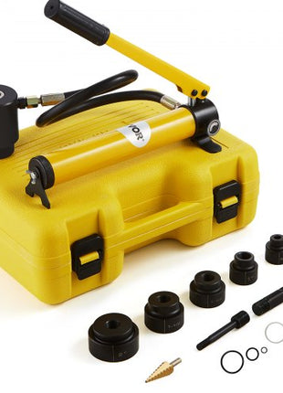 Hydraulic Knockout Punch Kit, 10 Ton 1/2" to 2" Conduit Hole Cutter Set, KO Tool Kits with Puncher 6 Piece, Metal Sheet Driver Tools, For Aluminum, Stainless Steel, Brass, Fiberglass and Plastic