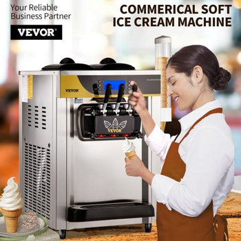 Commercial Ice Cream Maker, 22-30L/H Yield, 2200W Countertop Soft Serve Machine with 2x6L Hopper 2L Cylinder LCD Panel Puffing Shortage Alarm, Frozen Yogurt Maker for Restaurant Snack Bar, Silve